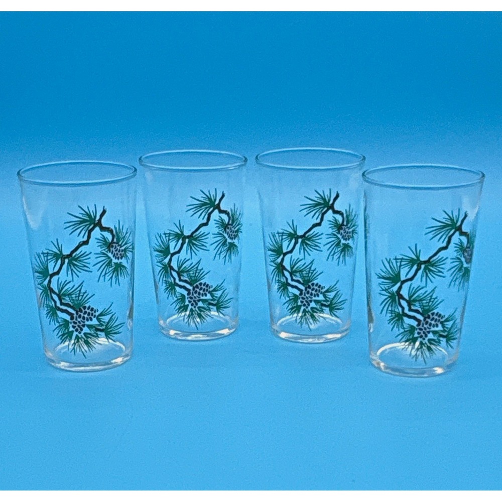 Vintage Mid-Century Hazel-Atlas "Pine" Tumblers - 5" Peanut Butter Glasses - 4